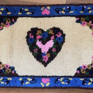 Vintage Latch Hook Rug Runner Hearts Roses Completed Finished Kit 29"x48"